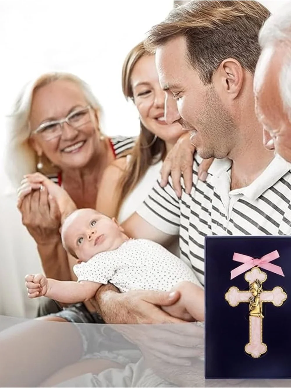 Pink Gold Cherub Cross Ornament for Kids